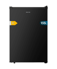 Mini-réfrigérateur noir de 83,5 cm de hauteur et 55,1 cm de largeur, avec une capacité de 133 litres, classe énergétique E, bac à légumes, éclairage intérieur LED, fonction Defrost et contrôle mécanique de la température.