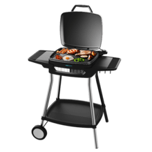Barbecue Elettrico Perfect Country 2000 EasyMove. 2000 W, Superficie mista e antiaderente, Coperchio ribaltabile, Termostato regolabile, Vaschetta di raccolta grasso, Piedini in Acciaio e Rotelle