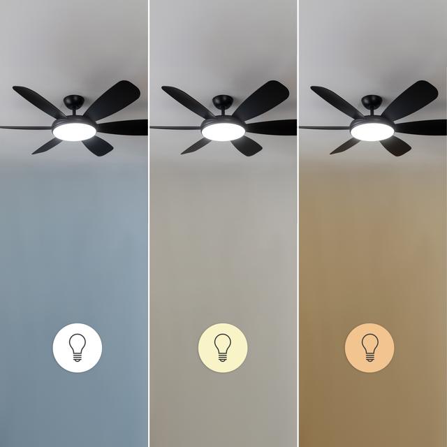 EnergySilence Aero 5200 Black Pro Ventilatore da soffitto da 36 W con motore DC e 52 pollici, luce LED, telecomando, timer, 6 pale e modalità inverno-estate.