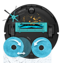 Conga 20090 ProAI InfinitySoap Cut&Spa Robot aspirapolvere. Tecnologia laser e di rilevamento degli oggetti. Base autosvuotante con serbatoi per acqua pulita e sporca, sacchetto per la polvere e distributore di sapone. Autopulizia e asciugatura delle spazzole. Spazzole rotanti, sollevabili ed estensibili. Pressione di aspirazione di 8000 Pa. Controllo via app e assistenti virtuali. Sistema Hair Cutting nella base autosvuotante per rimuovere i peli dalla spazzola.