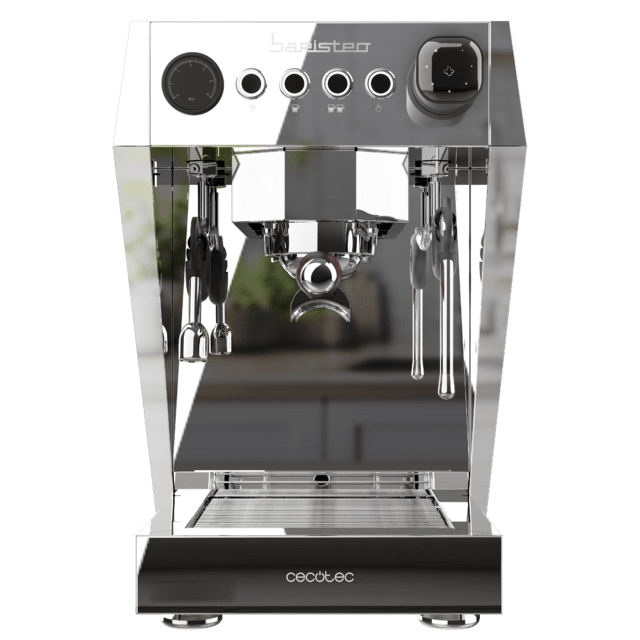 Baristeo Brava Extracción perfecta y crema densa: máquina profesional con pre-infusión ajustable, bomba de 15 bares, caldera doble, y 4 vaporizadores para un café y espuma irresistibles en cada taza.