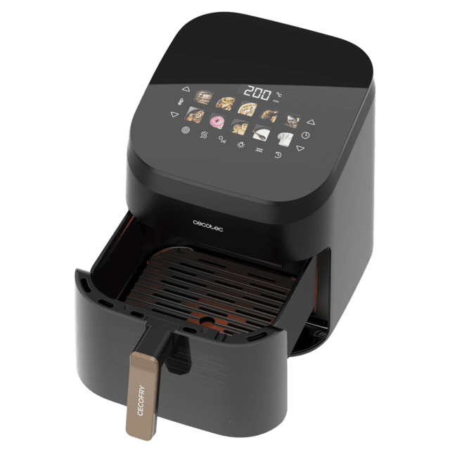 Cecofry&Grill Smokin' 6500 Heißluftfritteuse mit doppeltem Heizelement für perfekte Bräunung und Grillfleischgeschmack, 6,5 Liter Fassungsvermögen und 2200 W Leistung für gesunde Gerichte.